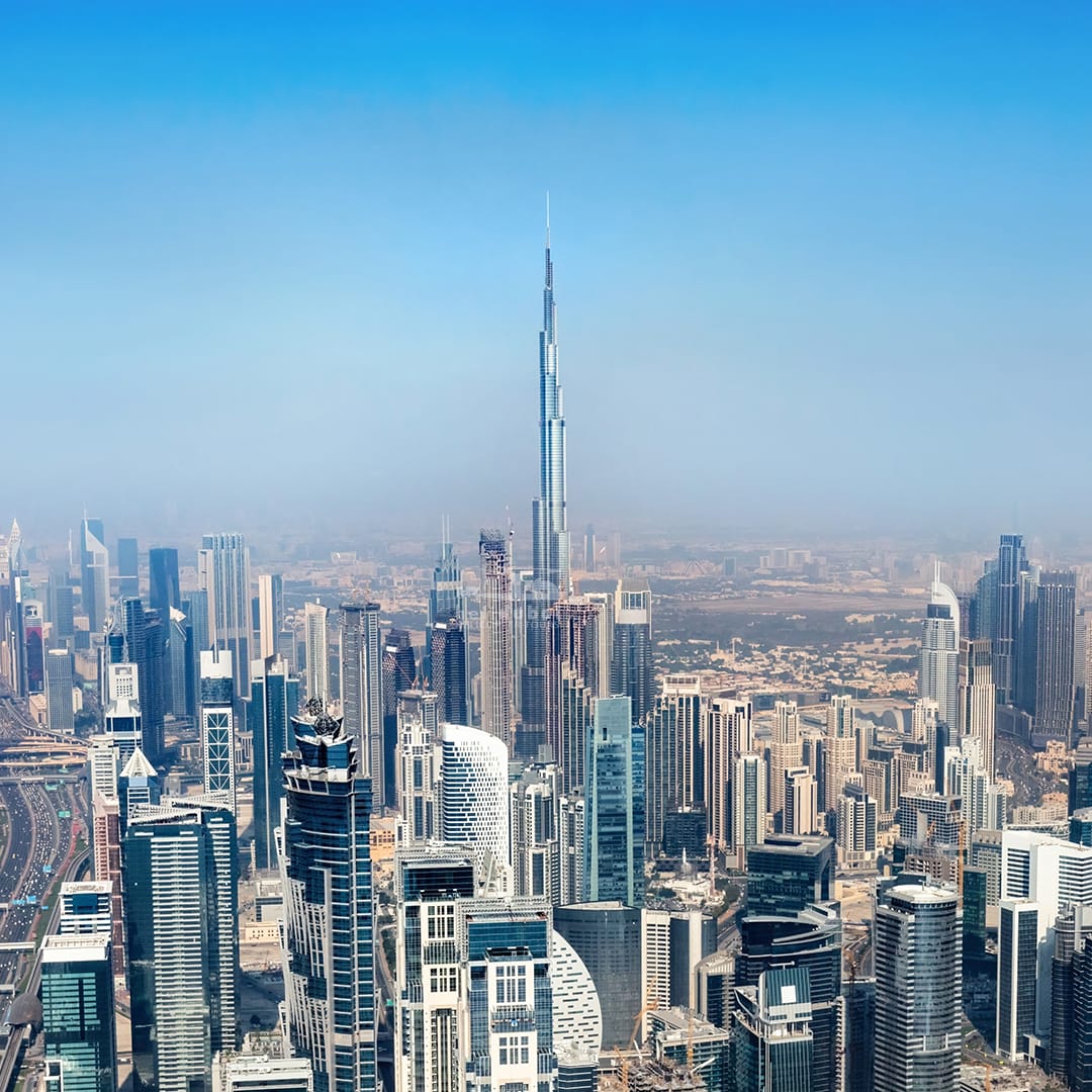 Бурдж-Халифа и небоскребы Downtown Dubai с воздуха